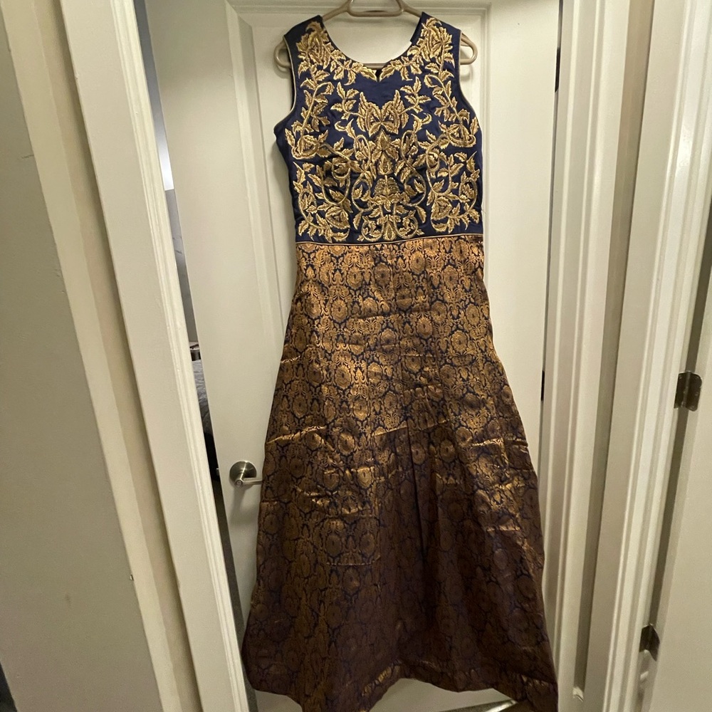Indian ball gown dress navy and gold